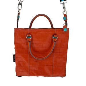 Gabs Womens Leather Textured Reptile Pattern Convertible Crossbody Orange Medium